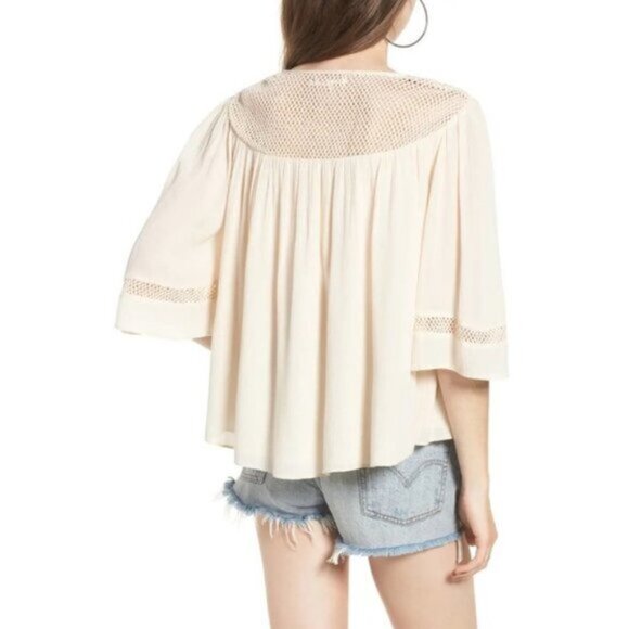 Tularosa Revolve Huxley Top Cream Tassels ties Gauze Crochet Flutter Sleeve - Picture 15 of 15